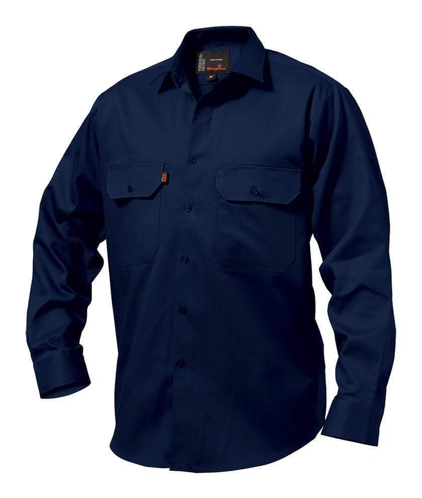 KingGee Open Front Long Sleeve Drill Work Shirt K04010 Work Wear KingGee Navy 2XS 